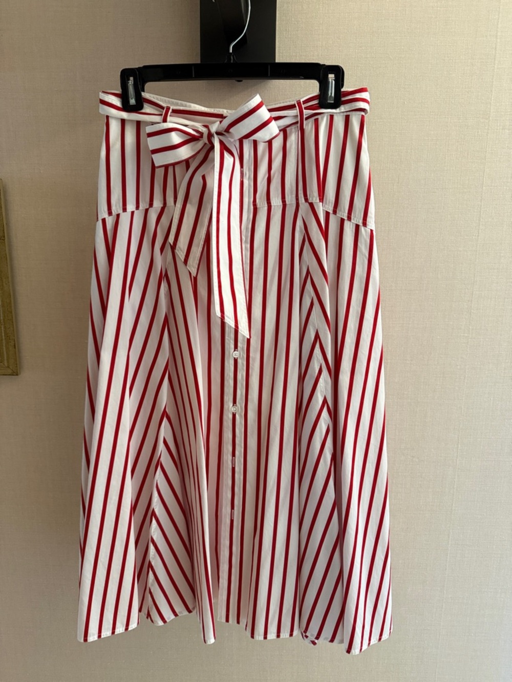 Polo by Ralph Lauren Red and White Striped A-Line Skirt with Tie Waist